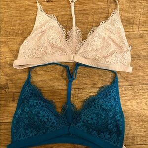 Victoria's Secret Cream and Blue Lace Bralette Set